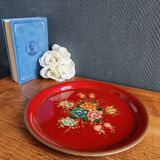 Old Red Plate Signed - Hand-Painted Floral Decoration