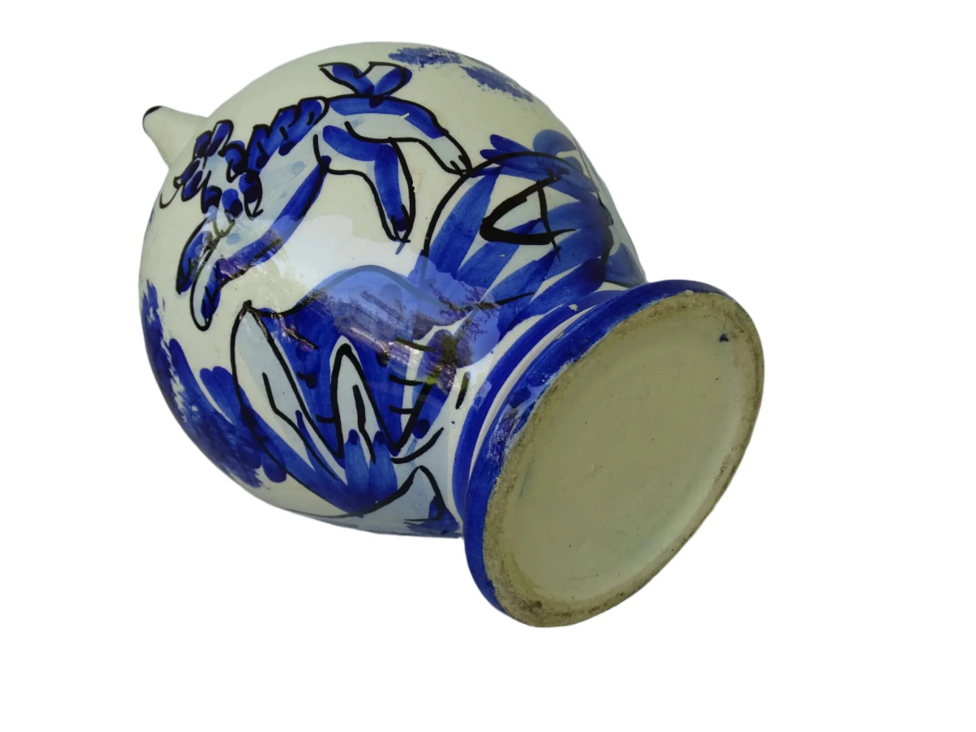 Gargoulette vintage espagnole en céramique bleue et blanche