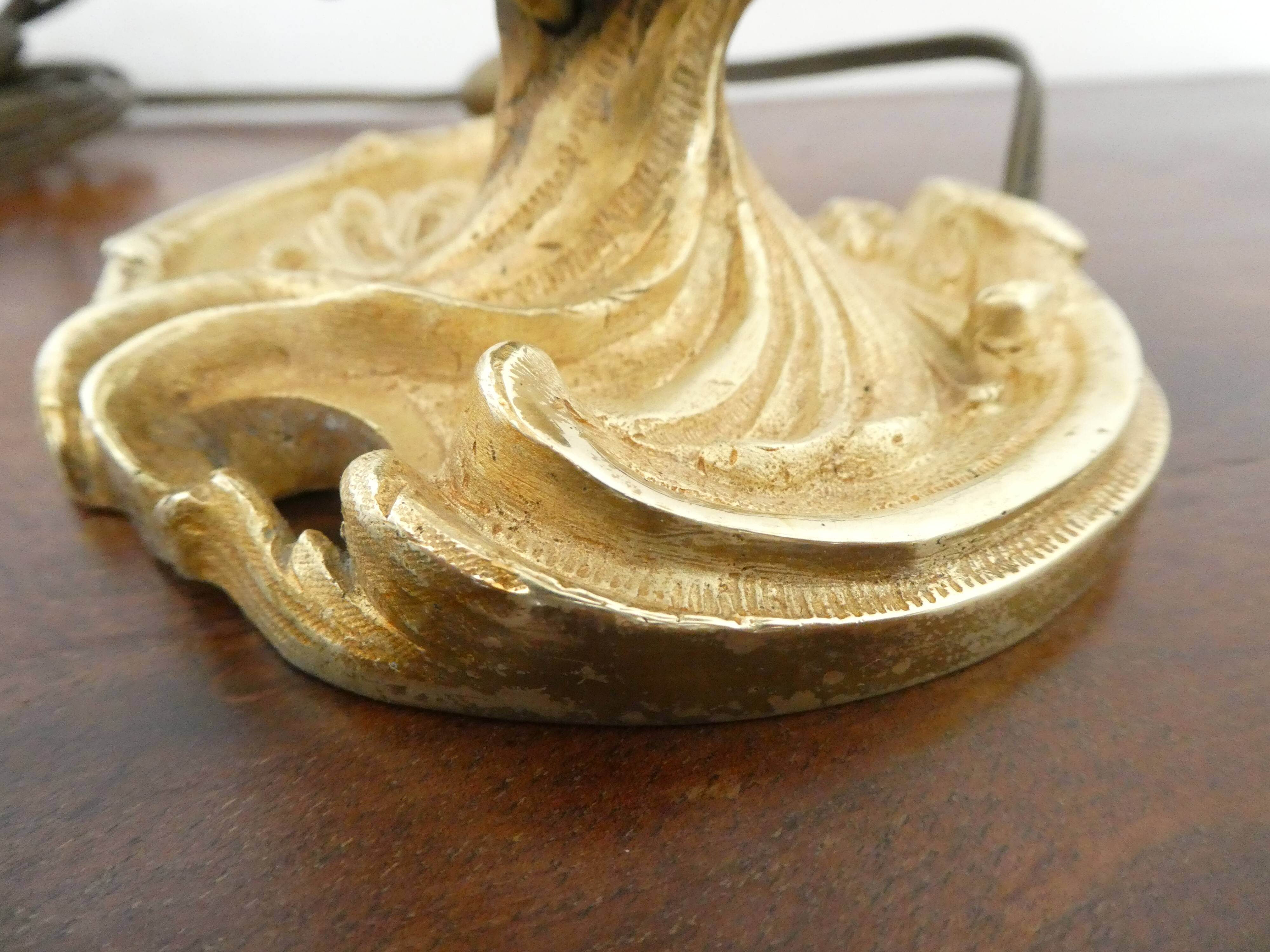 Louis XV Rococo style bouillotte lamp in gilt bronze with 2 light arms