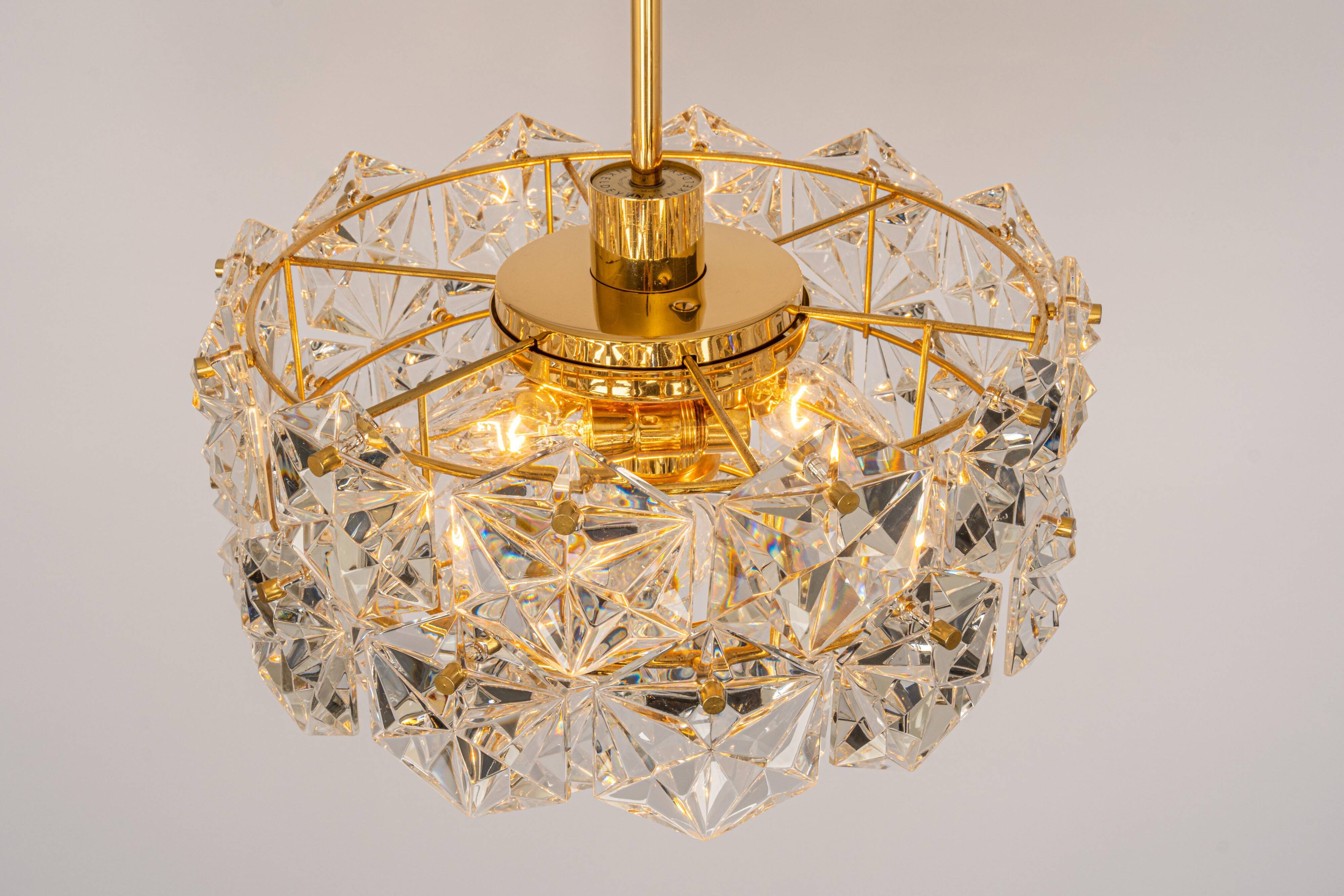 Small chandelier, brass and crystal glass by Kinkeldey, Germany, 1970s.