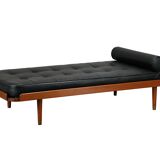 Scandinavian Daybed in Teak and Black Leather attributed to Horsens Møbelfa