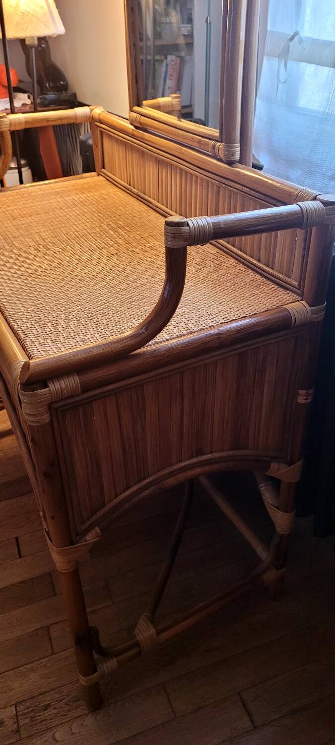 Magnificent bamboo dressing table and its stool.