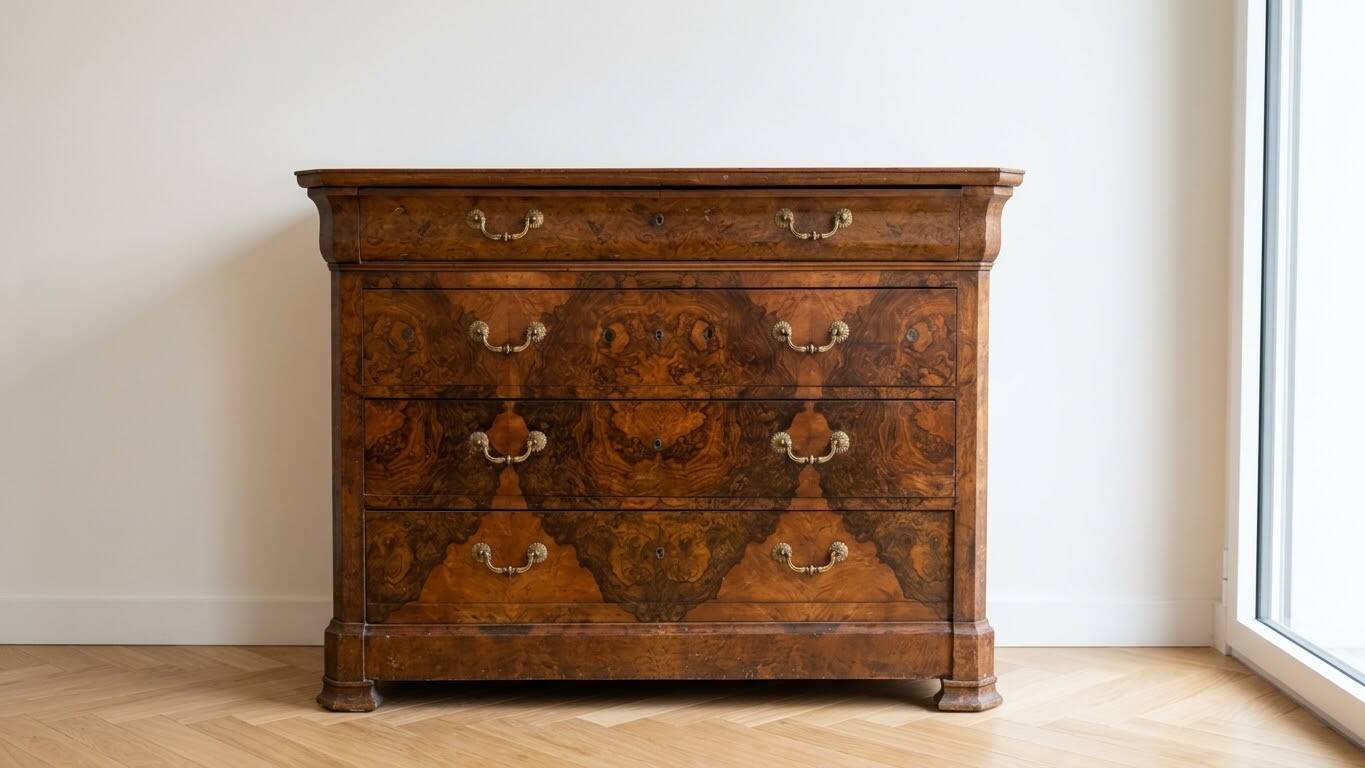 Antique wooden chest of drawers with 4 drawers.