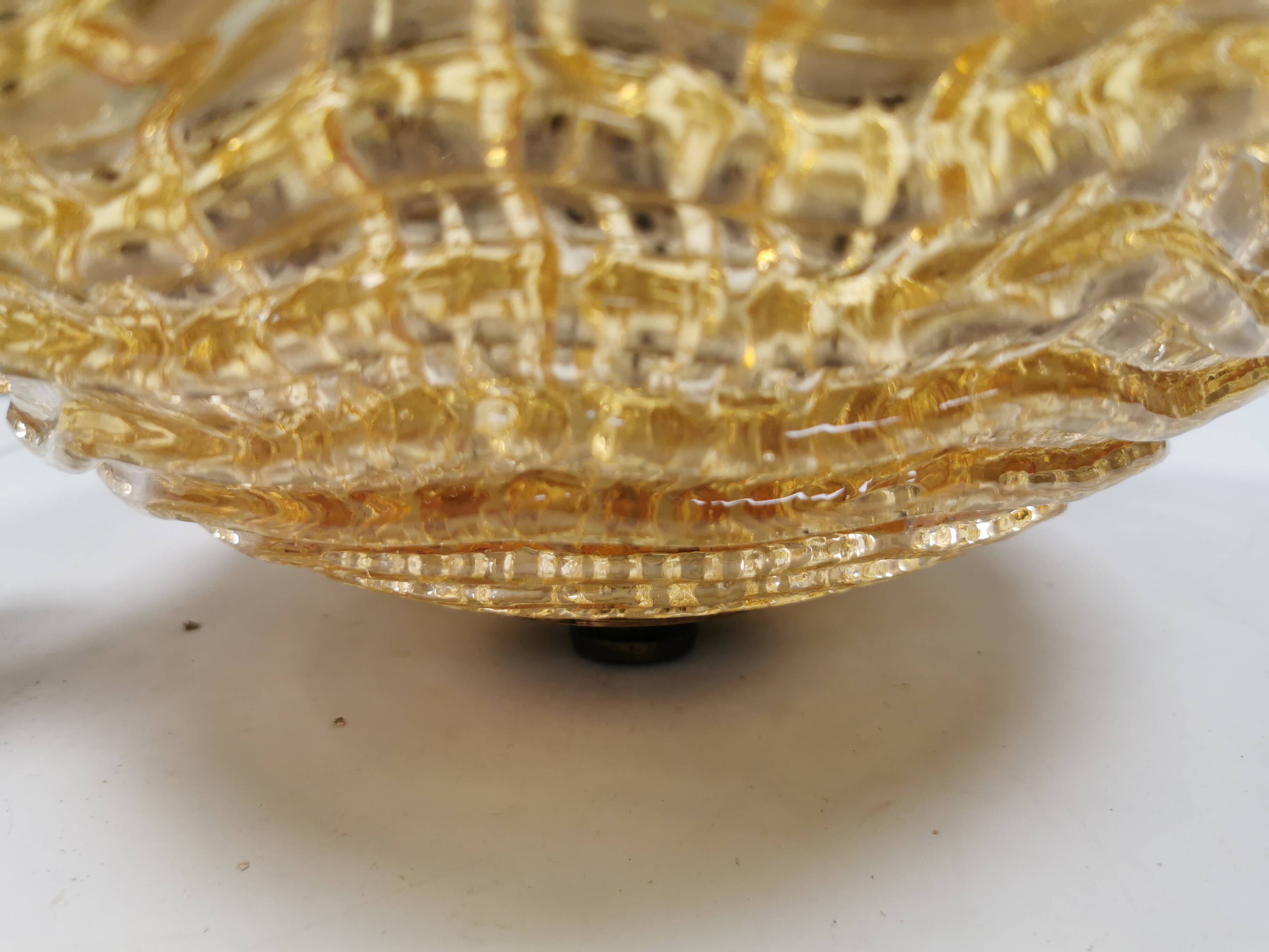 Vintage ceiling lamp in brass and golden/champagne crystal glass 1960s