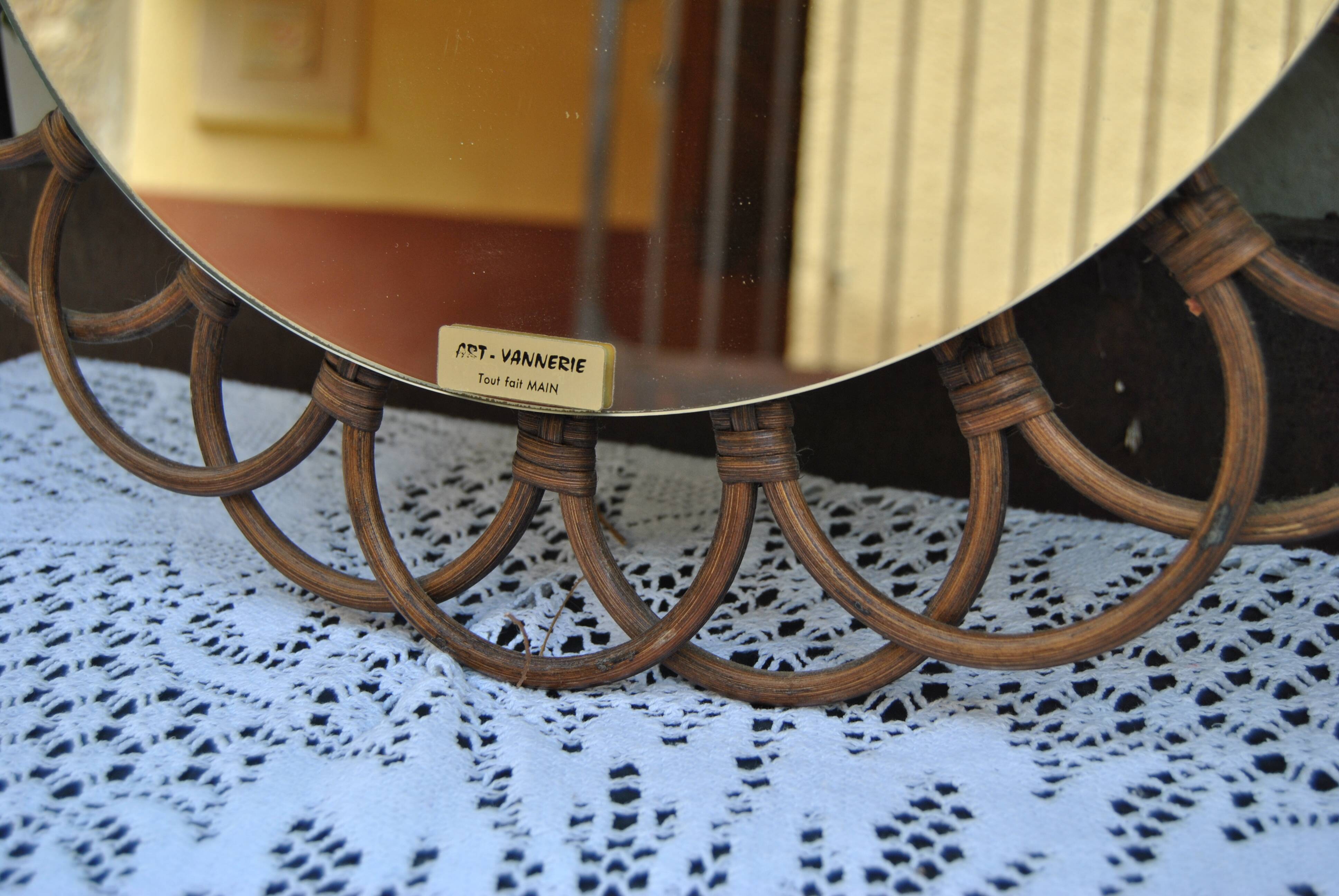 Rattan mirror "art vannerie" 60s 54cm