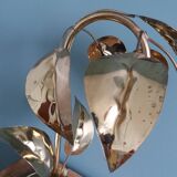 Lampe feuillage fleur métal doré et globe en verre style Hollywood Regency