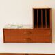 Console, freestanding or wall-mounted Scandinavian shelf in teak and paper with Josef Frank pattern.