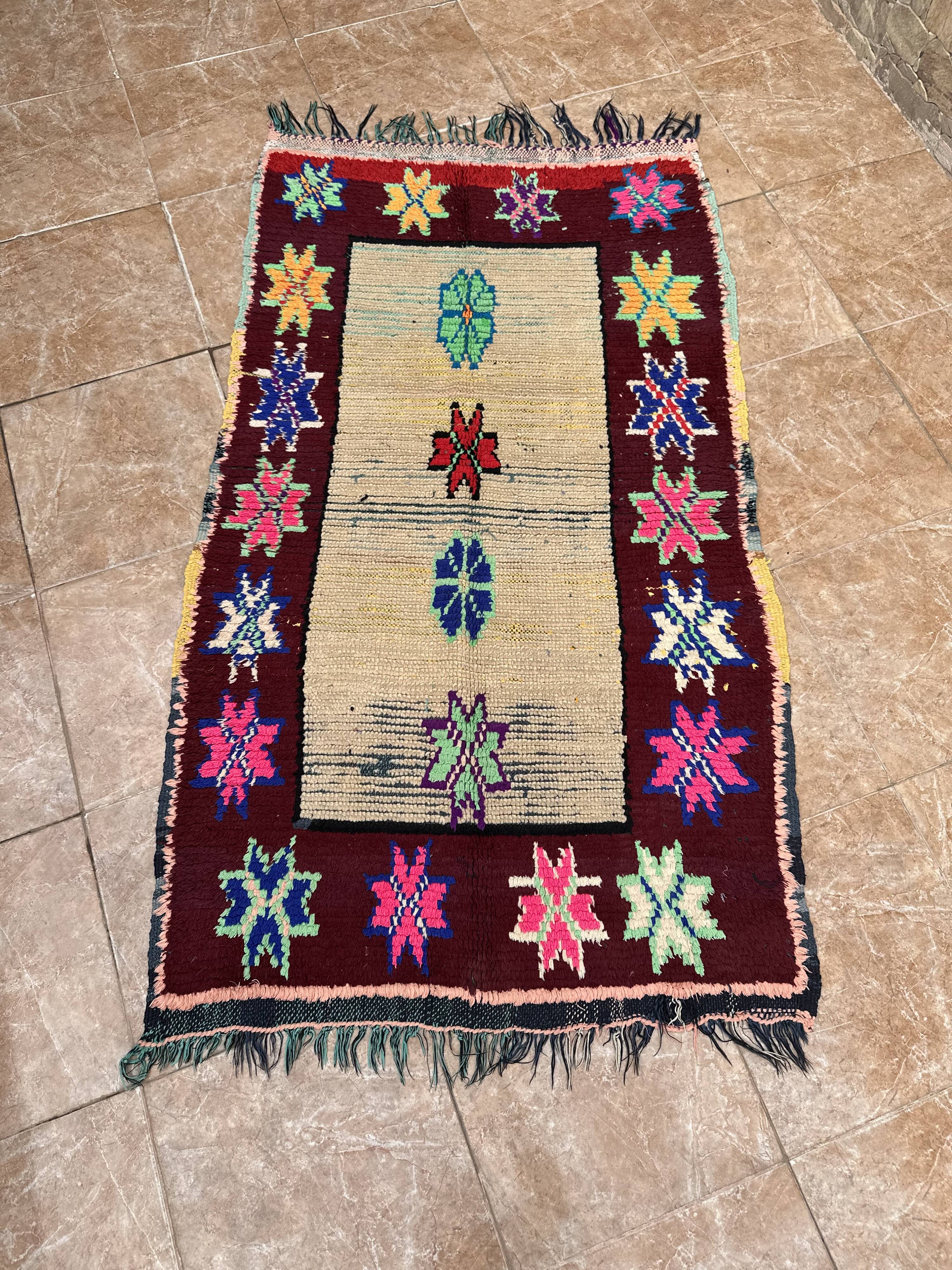 Unique Moroccan Rug - Vintage Art Deco Rug - Boucharouit Rug