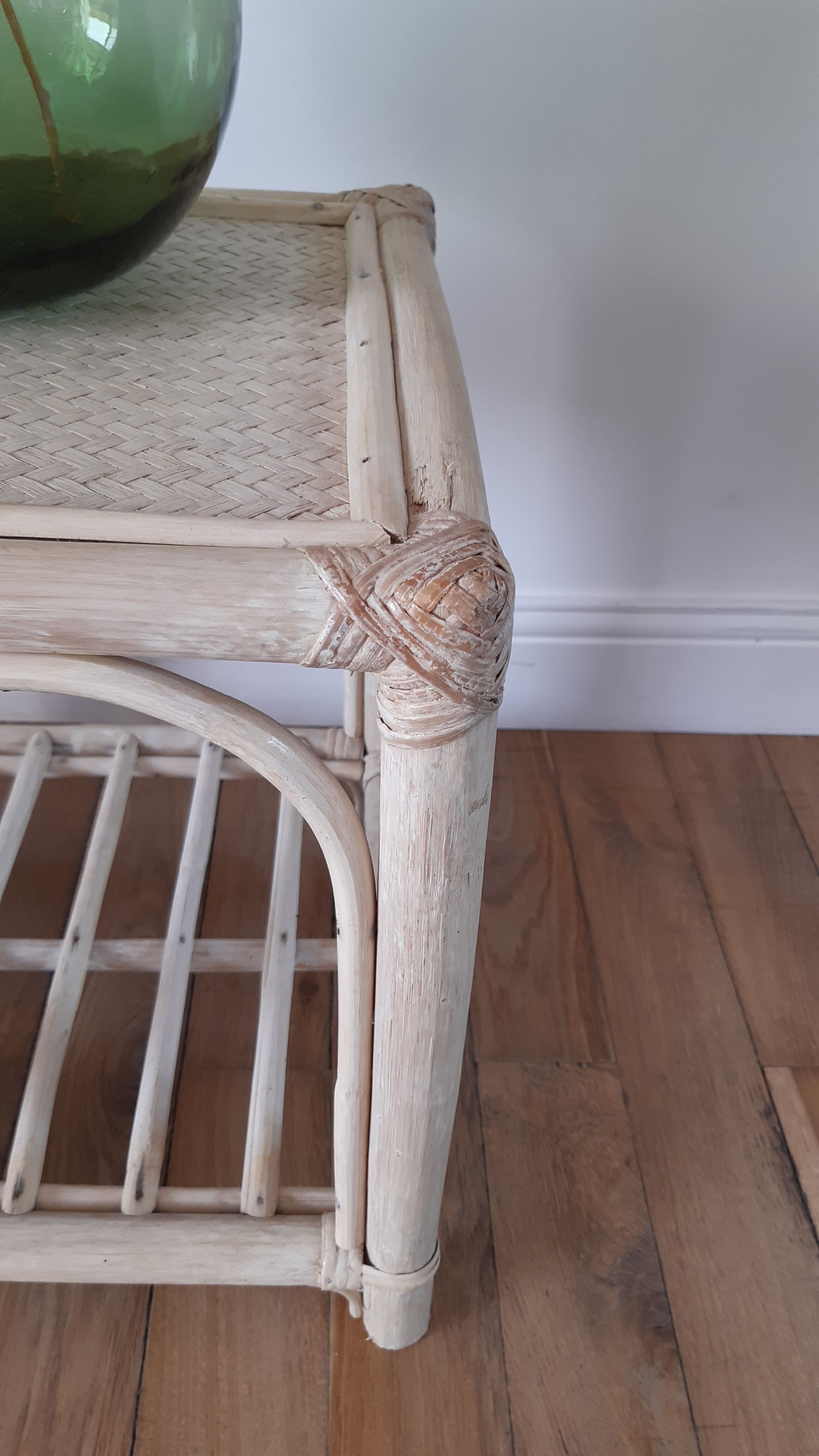 Rattan side table / bedside table 50s-60s