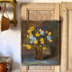 Oil on canvas, bouquet of yellow and blue flowers, mid-20th century.