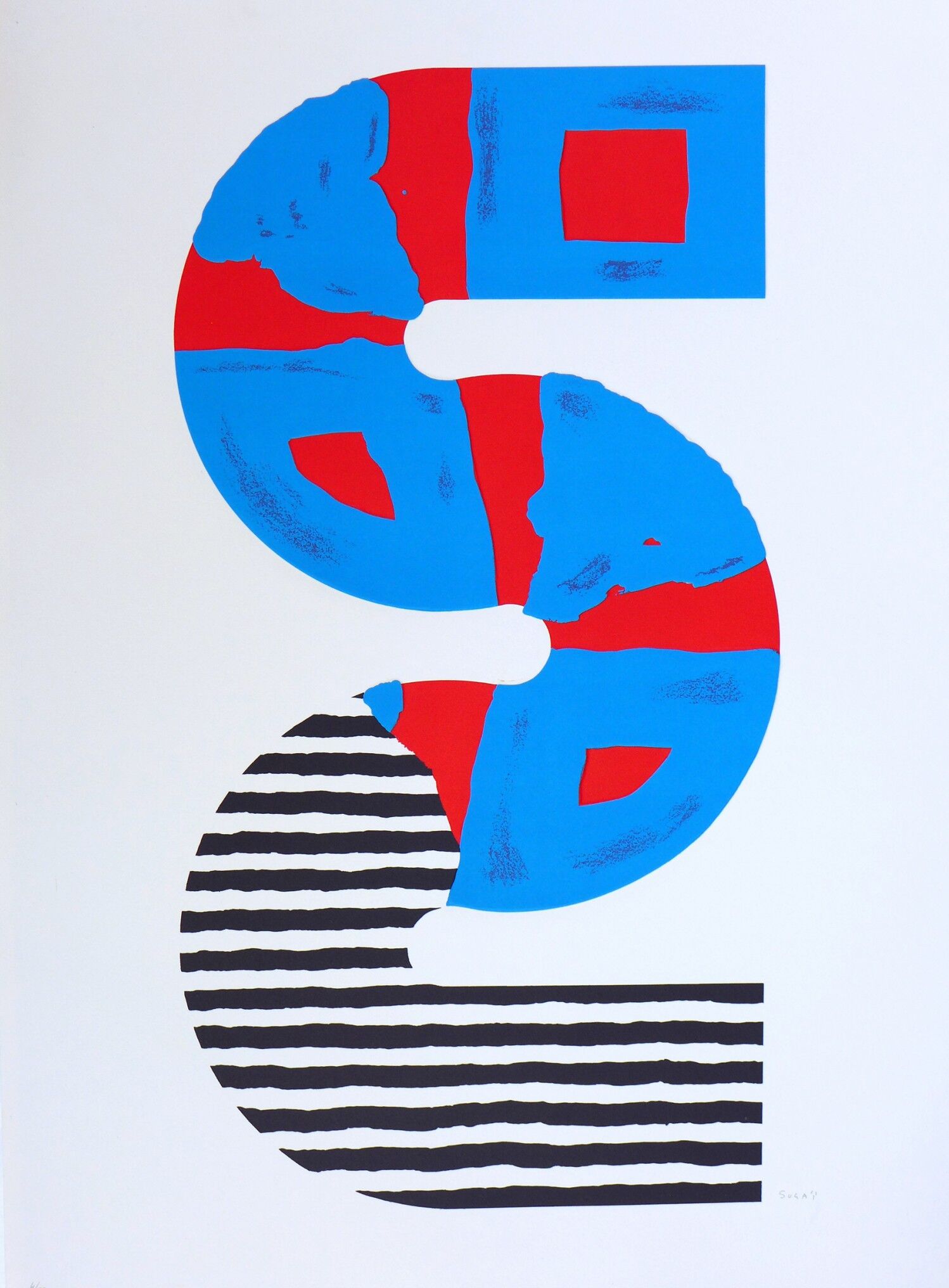 Kumi sugai, s (red and blue), 1990. original lithograph with signed embossing