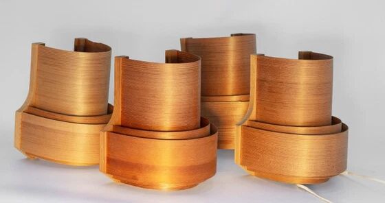 Four wall sconces in pine veneer model 4408 by Translandia - Denmark 1970s.