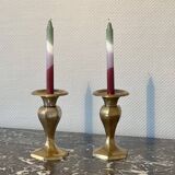Pair of brass candlesticks, old octagonal base candlestick