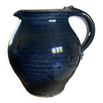 Blue carafe in glazed stoneware ceramic signed