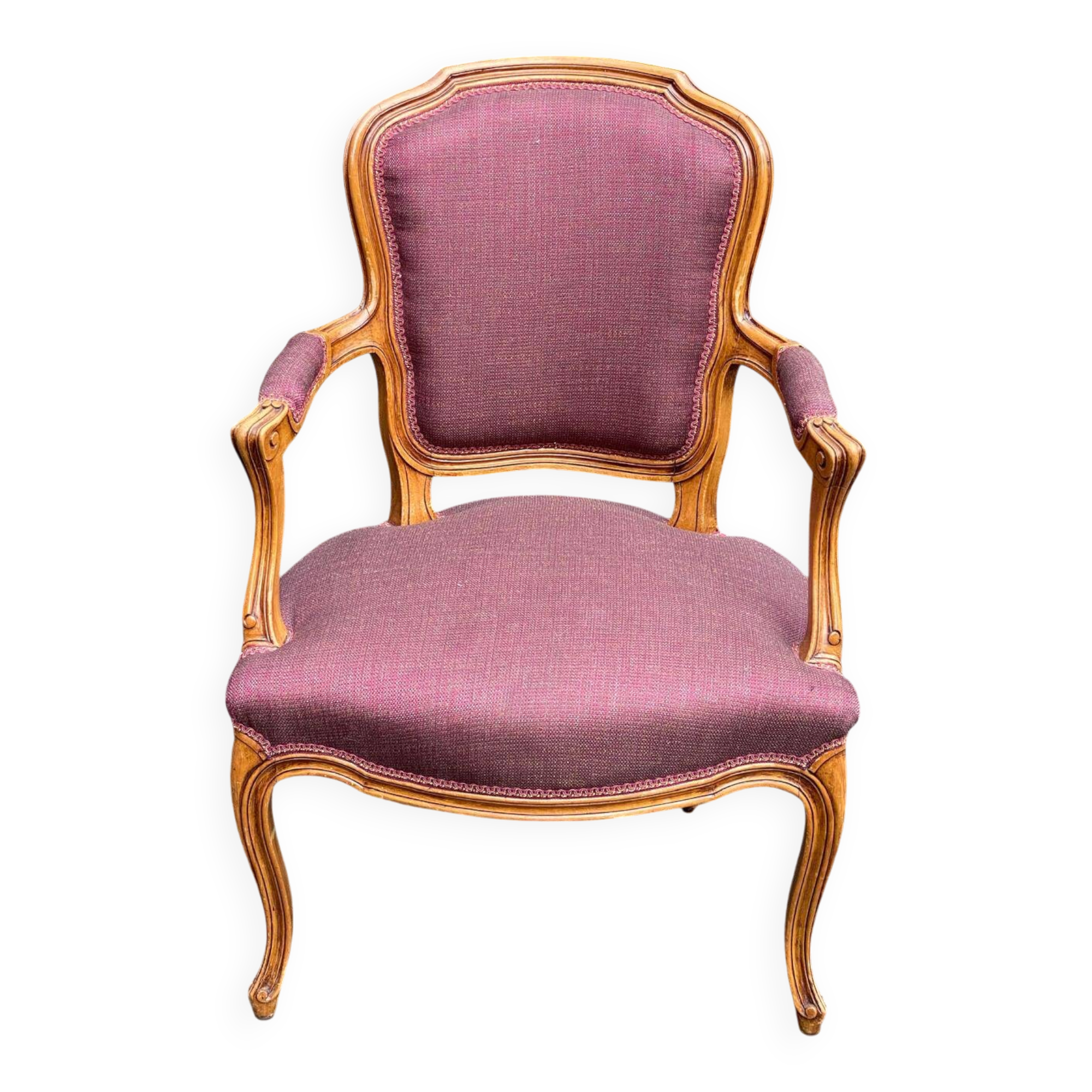 Louis XV armchair in solid wood and burgundy fabric