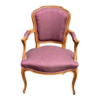 Louis XV armchair in solid wood and burgundy fabric