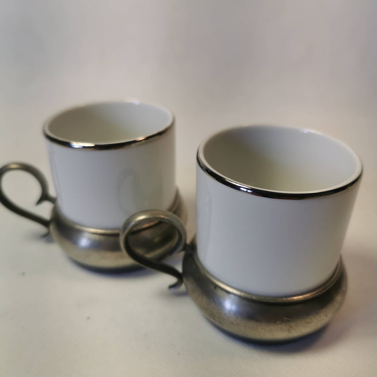 Charming vintage Italian espresso coffee cups White Porcelain and silver base