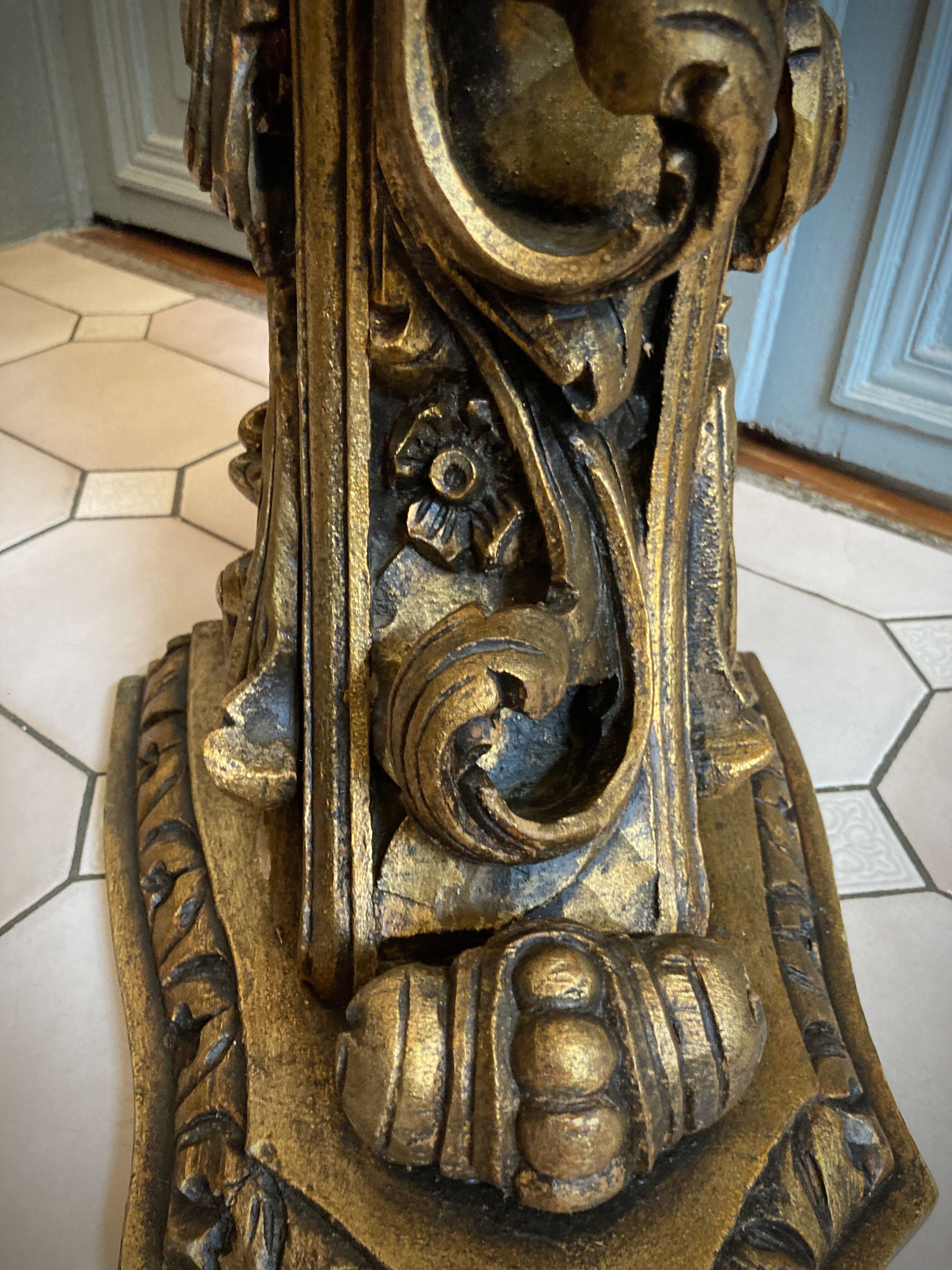 Carved wooden and marble console