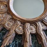 Vintage wooden and gold sun mirror