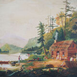 Peinture « The Angler’s Return », design danois, années 1980, par A. Enkeshafi