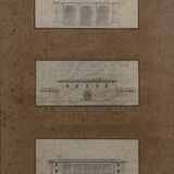 Pencil drawings architectural projects early 20th triptych
