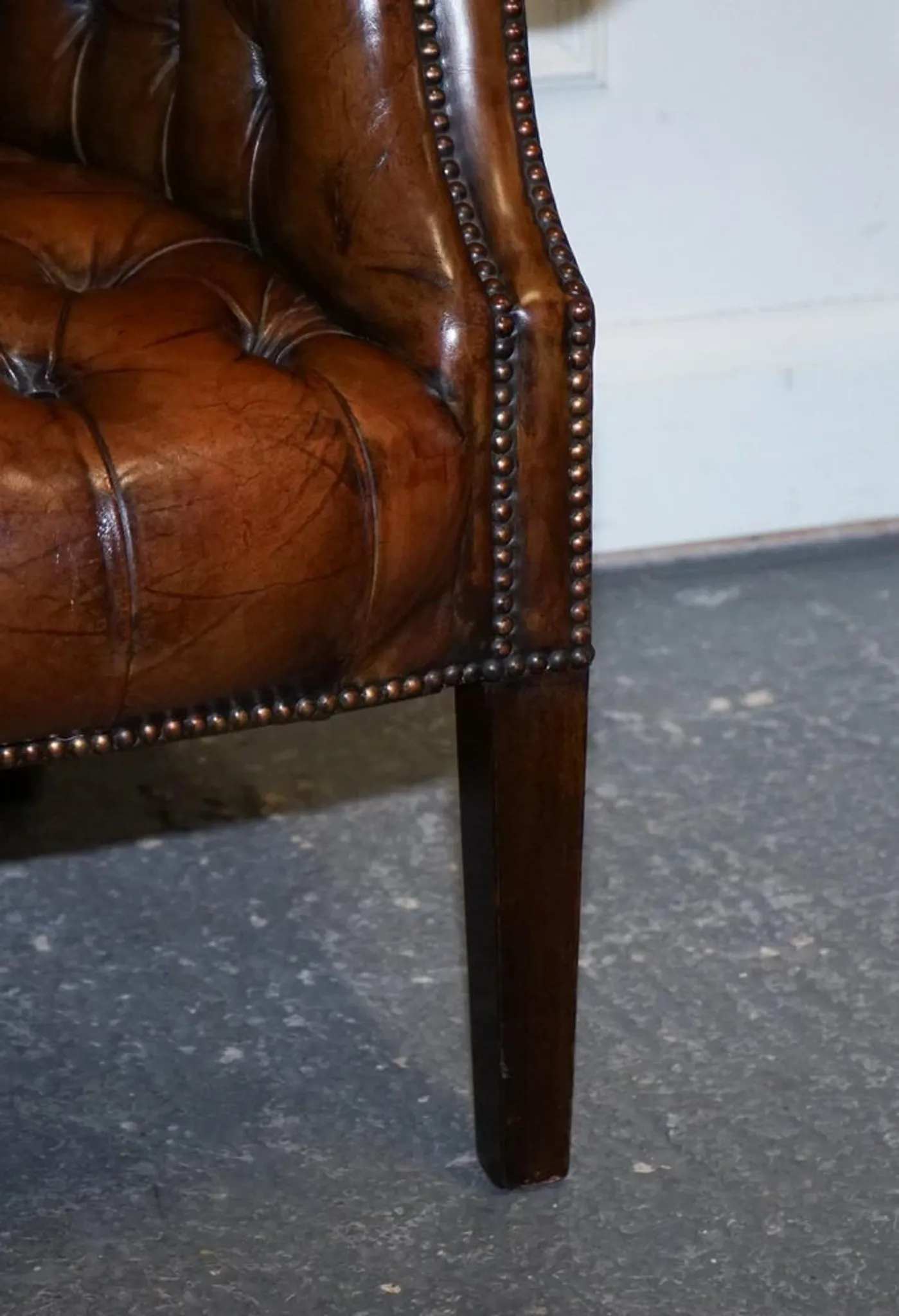 Chesterfield Porter Wingback Chair in Hand-Dyed Leather