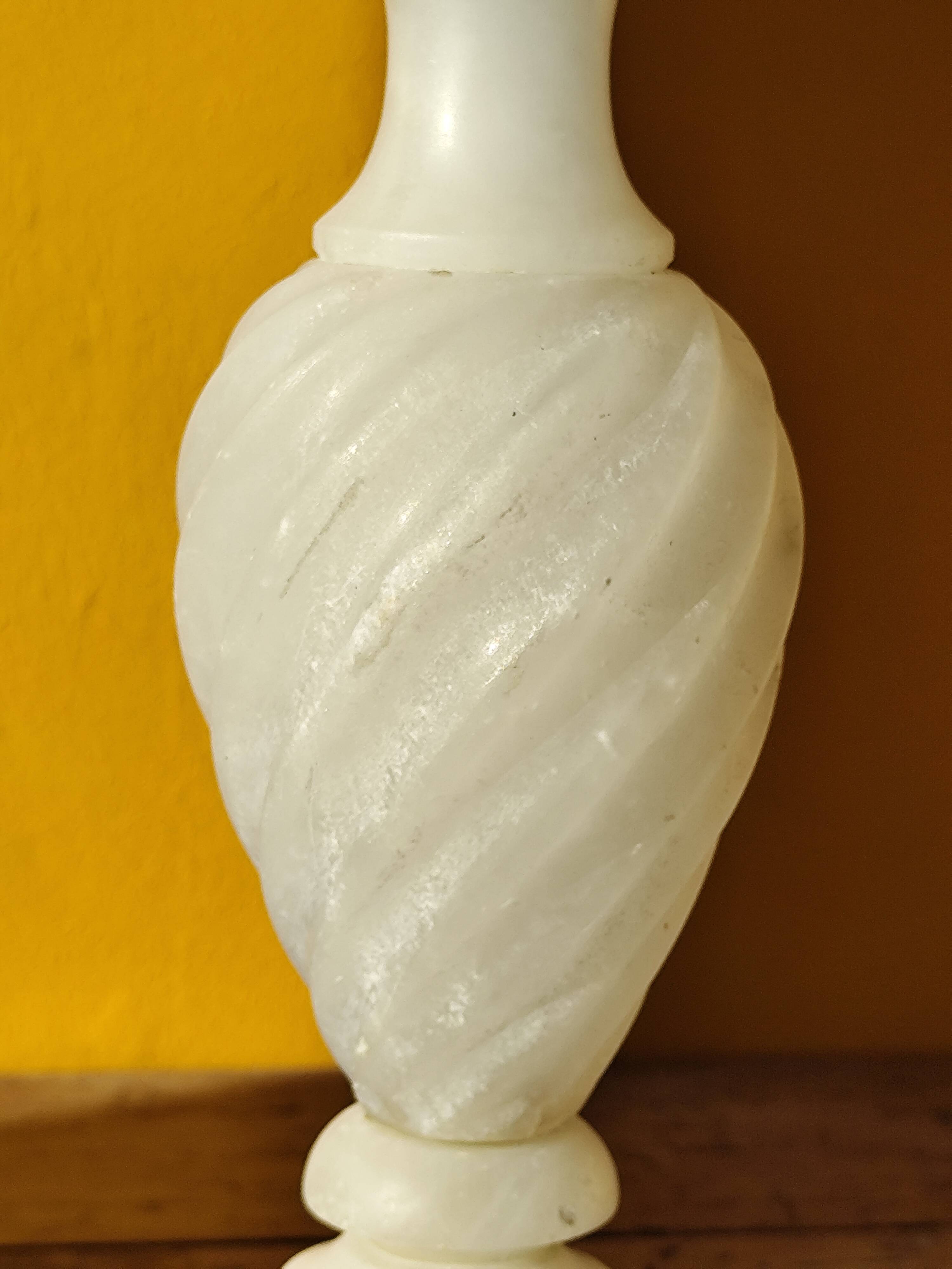 Antique twisted marble lamp base - white stone lamp