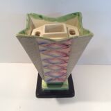 Hand painted art deco vase by Myott and son with flower holder in the centre