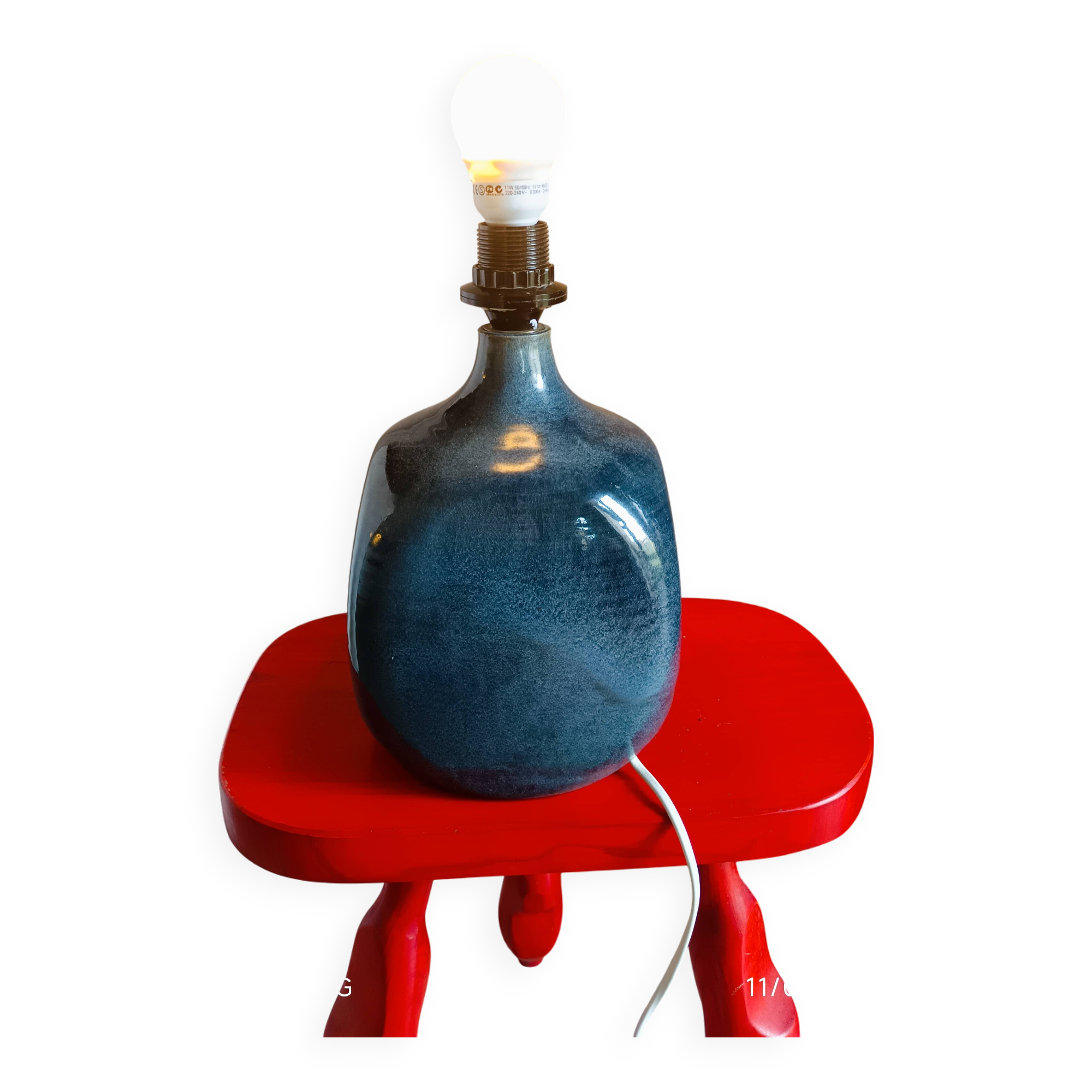 handmade lamp base glazed stoneware 70s blue