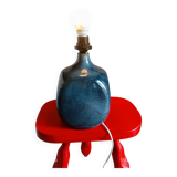 pied de lampe artisanal grés vernissé année 70 bleu