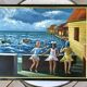 Tableau ancien mer enfants signé vintage