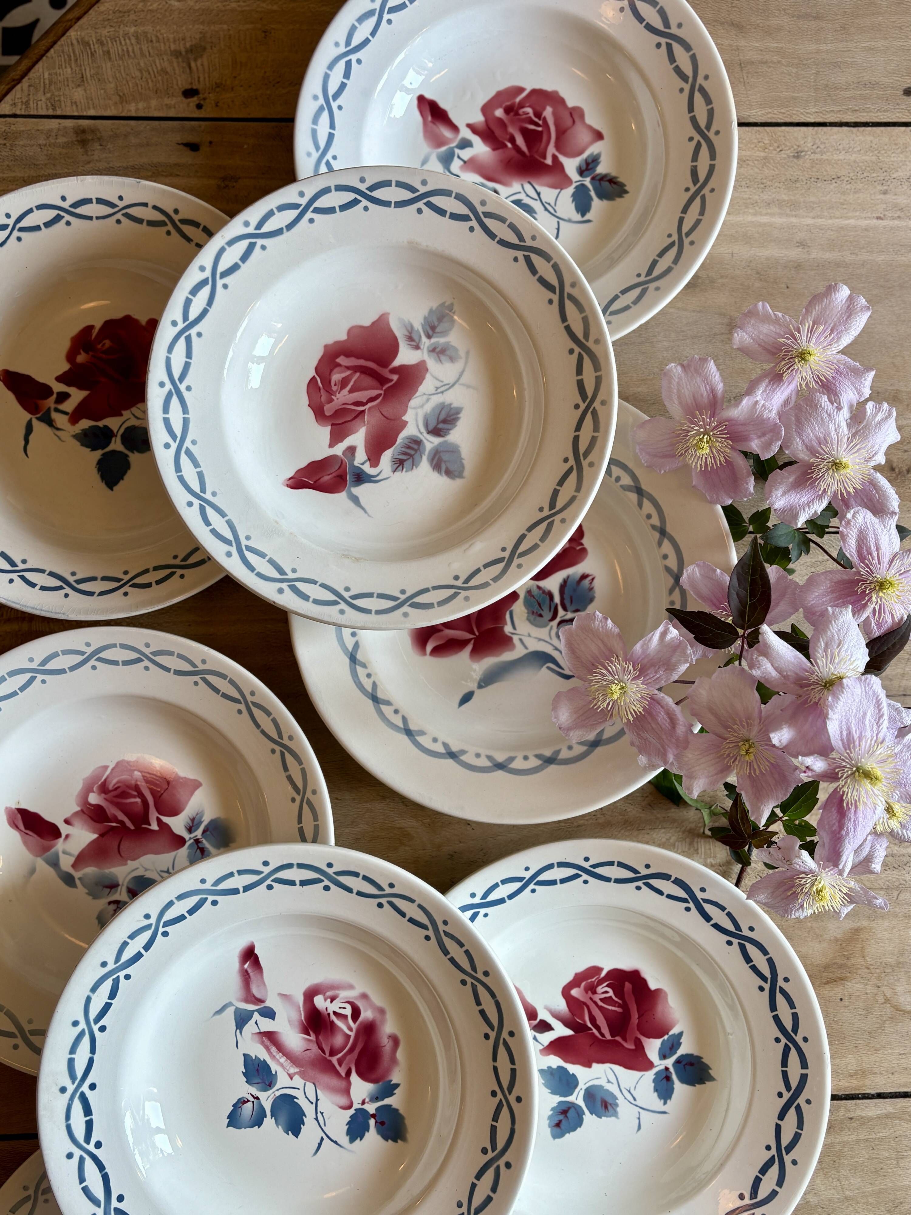 Set of 8 vintage soup plates - Janine and Cannes model by Digoin Sarrr