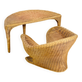 Lotus meditation chair and rattan table, 1960s