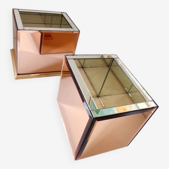 2 70s amber mirror planters