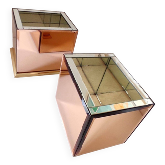 2 70s amber mirror planters