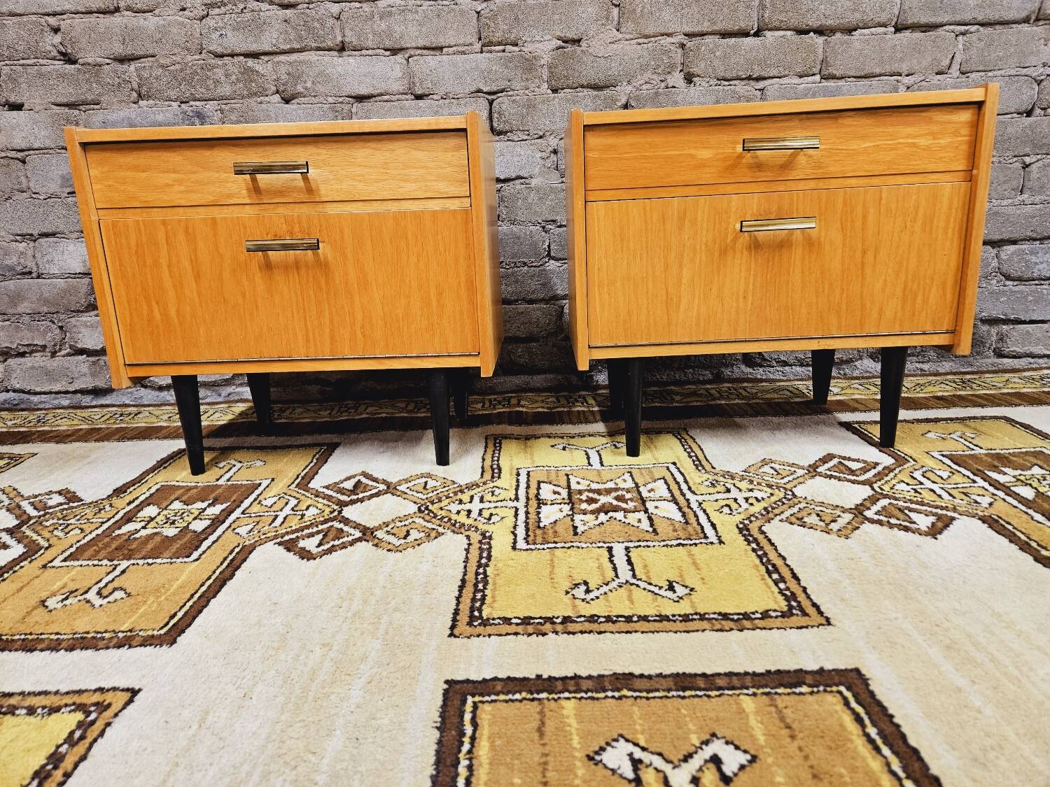 Pair of vintage 1970 blond wood bedside tables