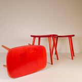 Swedish stools in red lacquered birch, Yngve Ekström "Palle", 1970s