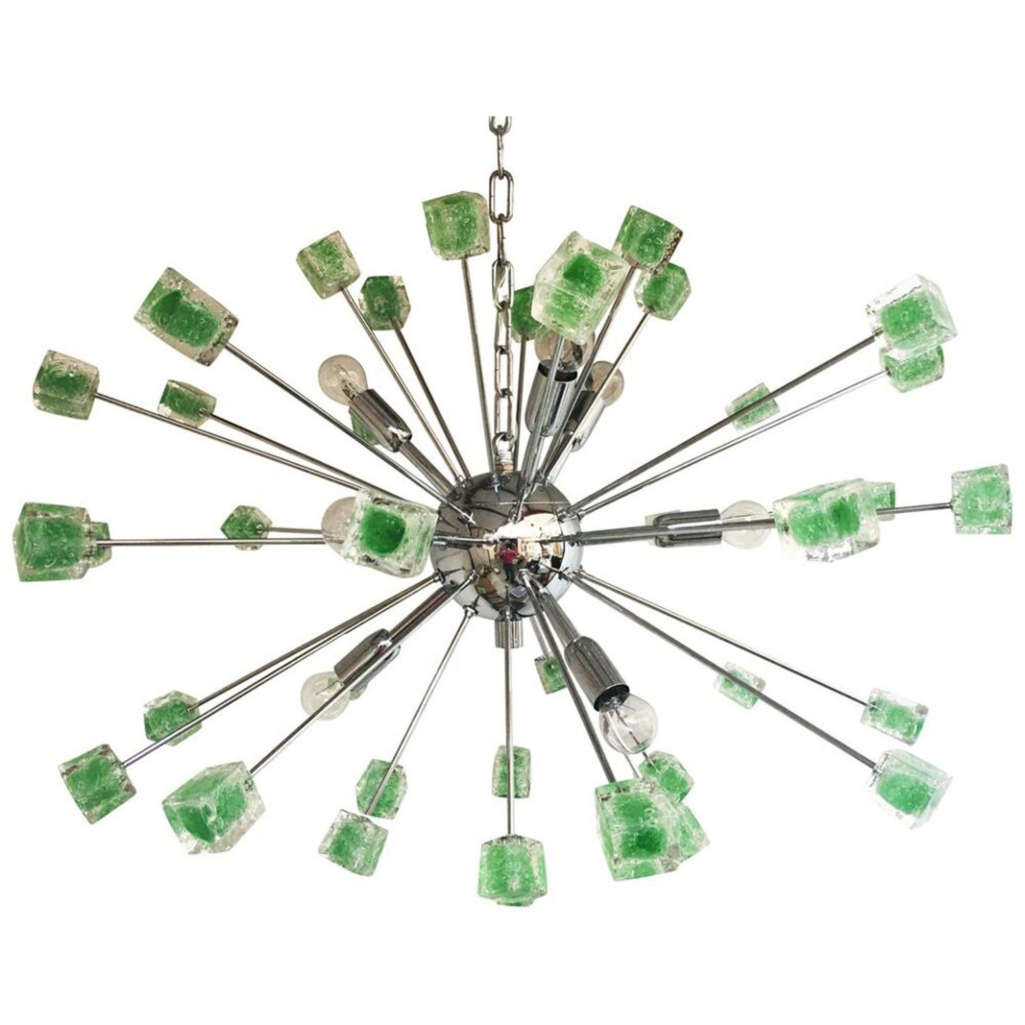 Lustre cubes verts murano verre ovale spoutnik