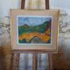 Tableau ancien, huile sur toile des années 1950, pont sur fond de montagnes méditerranéennes