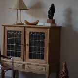 20th-century mid-century solid oak sideboard with glass front, by a Danish cabinetmaker.