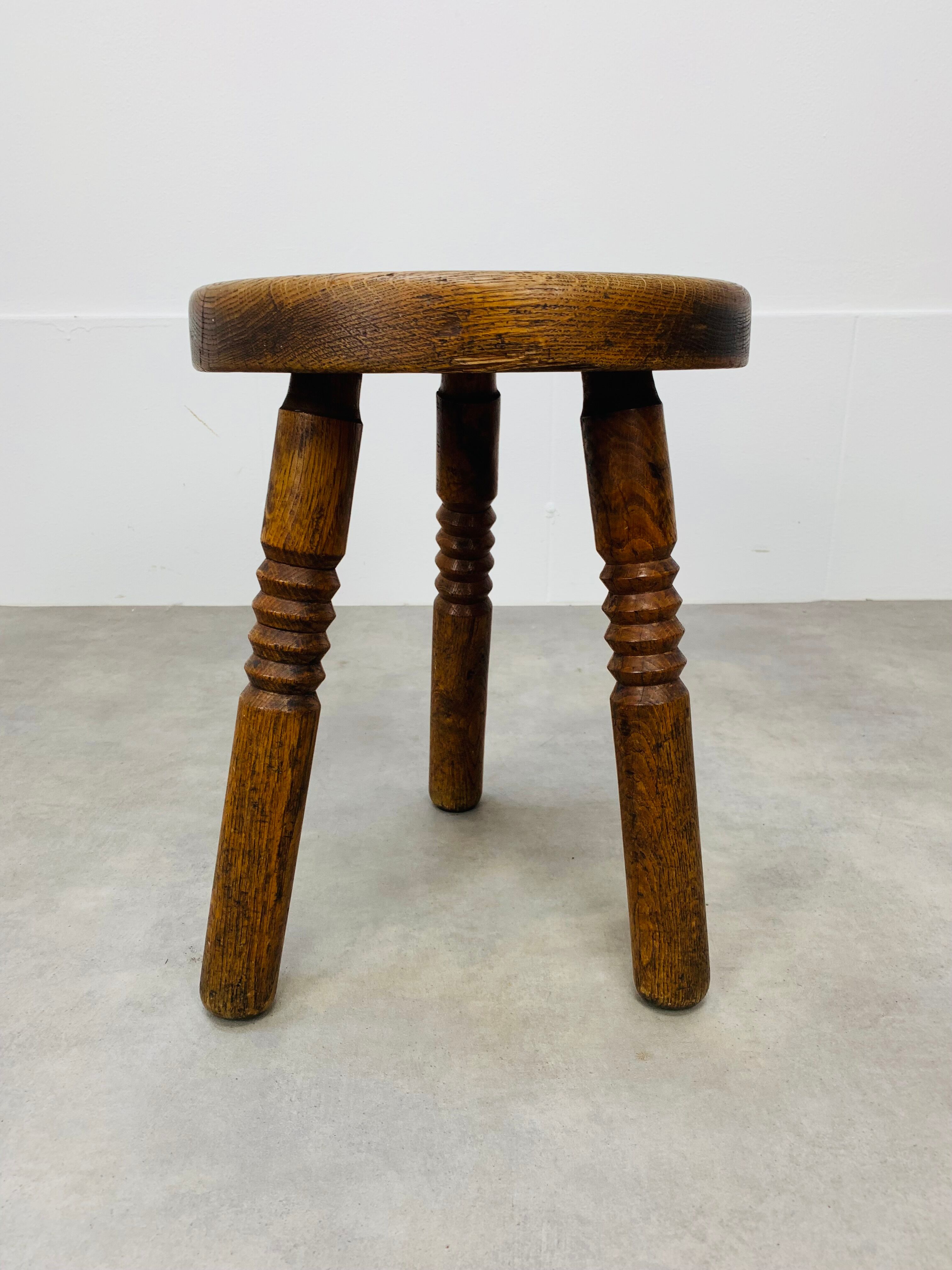 Brutalist tripod stool solid wood