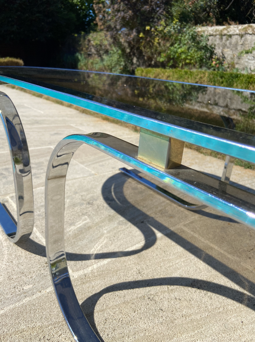 Oval coffee table Italian smoked glass 1970