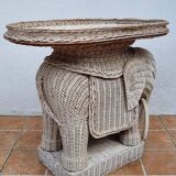 Vintage rattan elephant side table, 70s