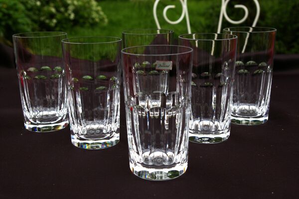 6 grands Verres Gobelets Chopes Harcourt Cristal de Baccarat - H 14,2cm