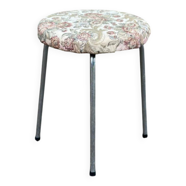 Tabouret en métal chromé et tapisserie, années 60
