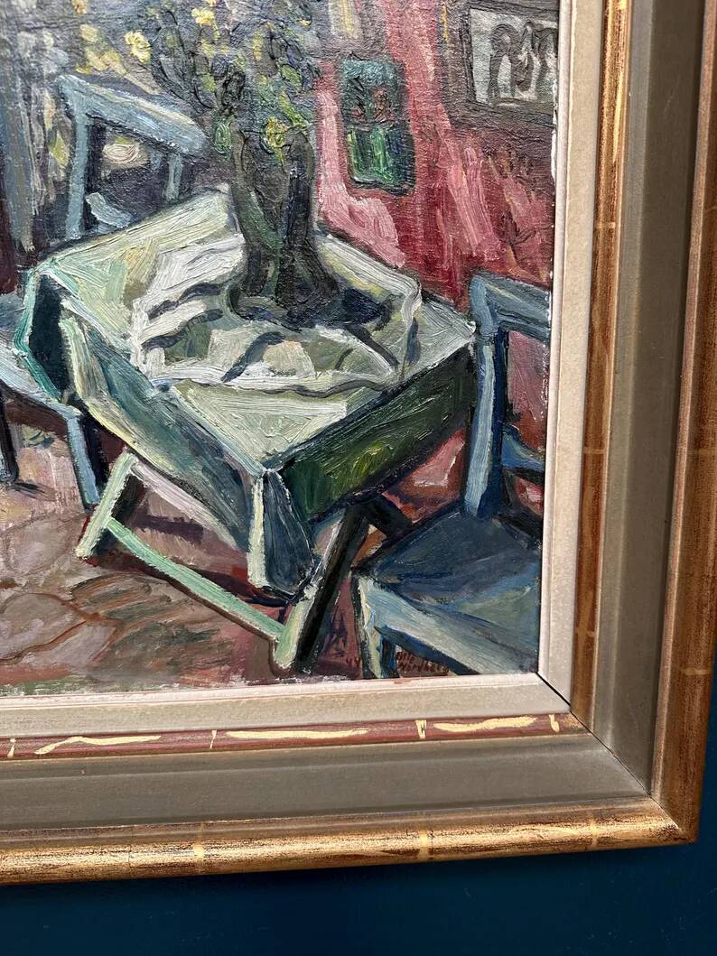Oil on panel by Swedish artist – "Interior with figure" by Olle Nordberg (1905–1986) – 1944 – vintage and framed – 40×46 cm (15.7"×18.1")