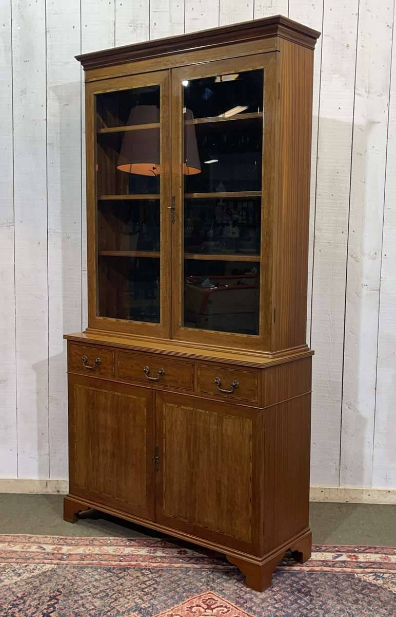 English two-piece mahogany bookcase from the 1950s