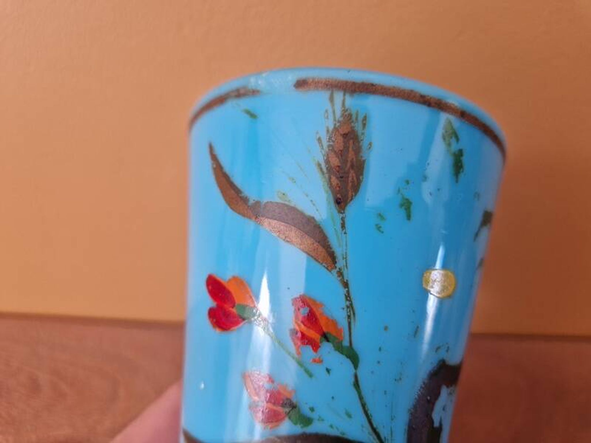 Vase en opaline bleue à décor de fleurs, époque Napoléon III