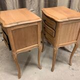 Pair of Louis XV style bedside tables with raw wood appearance