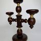 Vintage brutalist wooden candelabrum with gold hardware.
